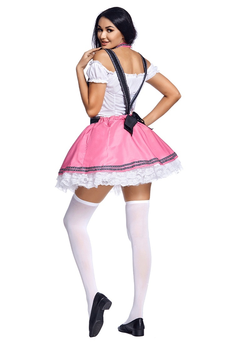 Traditional Dirndl Dress Costume Off-Shoulder Design with Lace Trim for Women